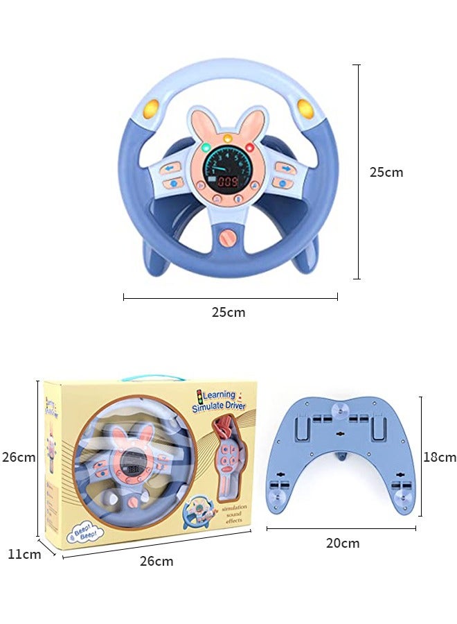 GROIC Rotating Steering Wheel Toy with Music and Light, Kids Steering Wheel for Backseat Learn Driver Pretend Driving Simulation Driving Steering Wheel Toy Portable Pretend Play Toy Gifts for Kids Blue  - Image 4
