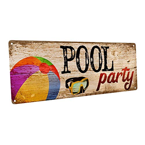 Homebody Accents Homebody Accents Pool Party 6"x16" Metal Sign, Wall DÃƒÂ©cor for Porch, Patio, and Deck  - Image 1