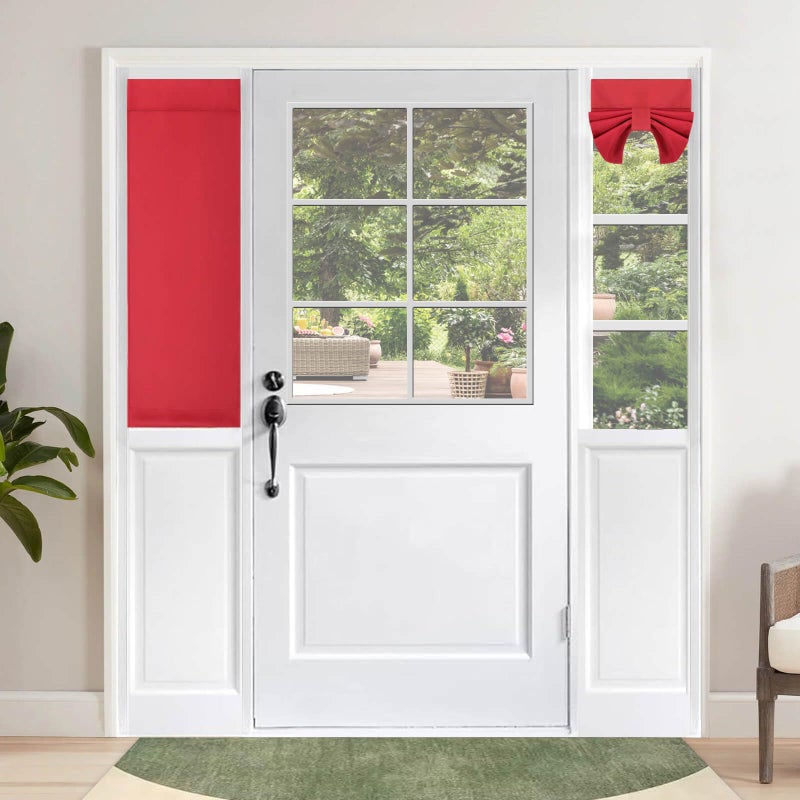 OutdoorLines خطوط خارجية لتيرة الأبواب الفرنسية الستائر خصوصية معزولة حرارية تعادل الظلال الزجاجية سهلة تثبيت نافذة تريشيا الظل ستارة الباب الأمامي الصغيرة W12 X L40 بوصة عيد الميلاد الأحمر 1 لوحة - Image 1