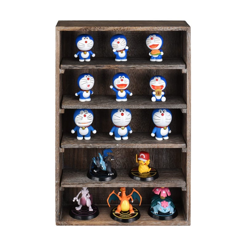 Ikee Design Wooden Wall-Mounted Display Shelves Rack for Collectibles-Figures,Shot Glasses,Spice Can,Cosmetics or Perfume-5 Adjustable Height Shelves,Space-Saving,Coffee Color - Image 3