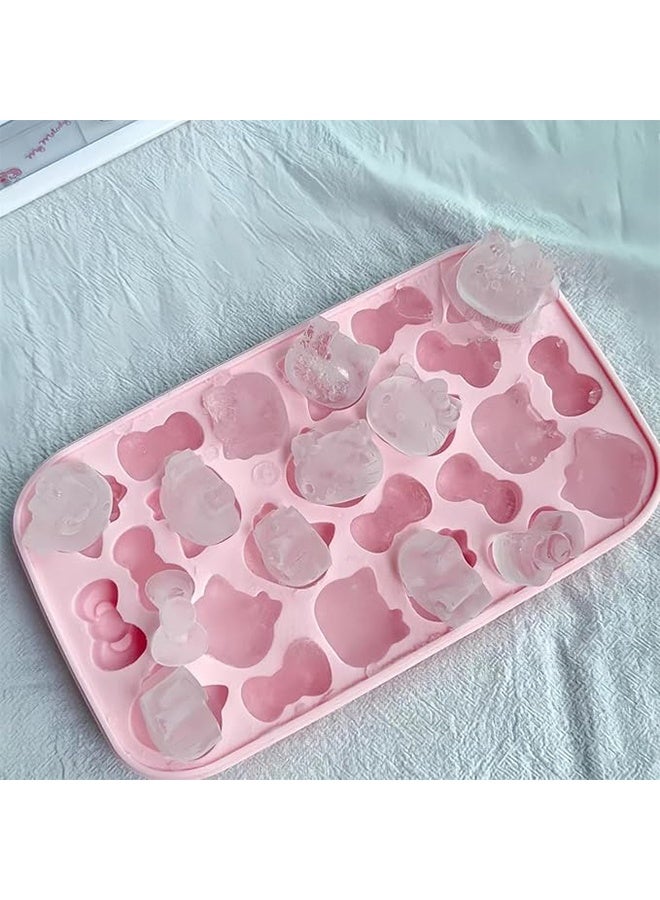 YJ Mini Cute Silicone Ice Molds, Cartoon Cat Sealed Ice Mold with Lid, Silicone Candy Molds, Birthday Cake Decoration, Candy Chocolate Cupcake Topper, DIY Baking Tools - Image 1