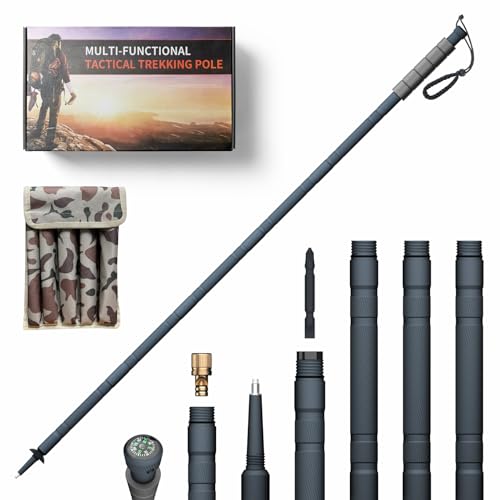 GoldPig 48 Modular Aluminum Tactical Hiking Stick 6Piece Walking Stick with Compass Screwdriver Whistle Tungsten Tip Carry Pouch for Trail Travel Everyday Walks - Image 1