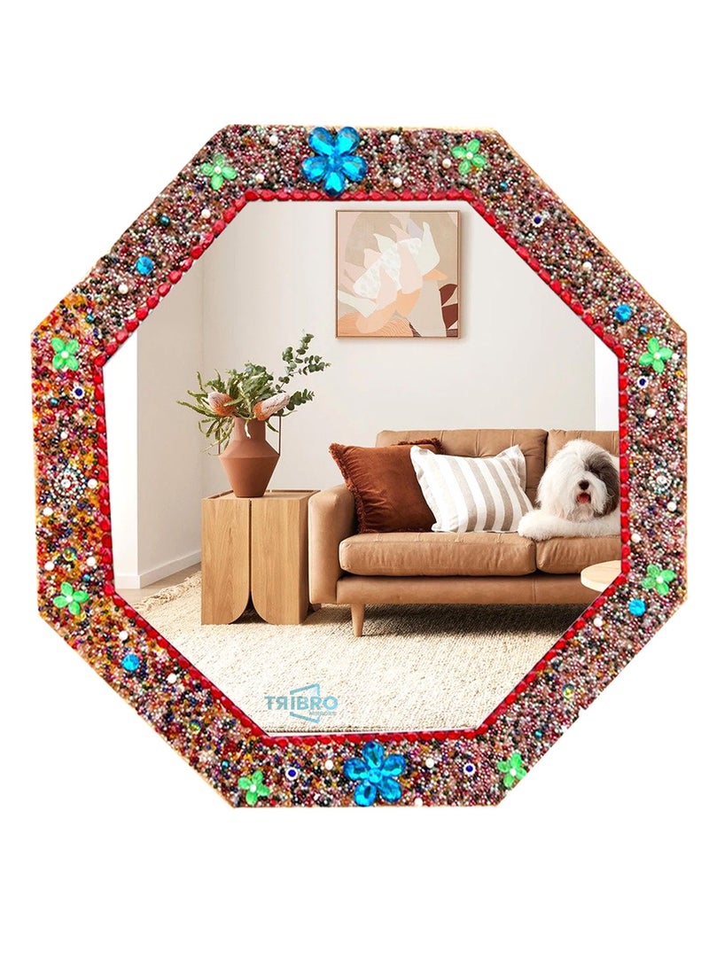 TriBro Octagon Mixed Color Beautiful Handmade Decorative wall mirror for bedroom livingroom 58.4 x 58.4cm x 10mm - Image 1