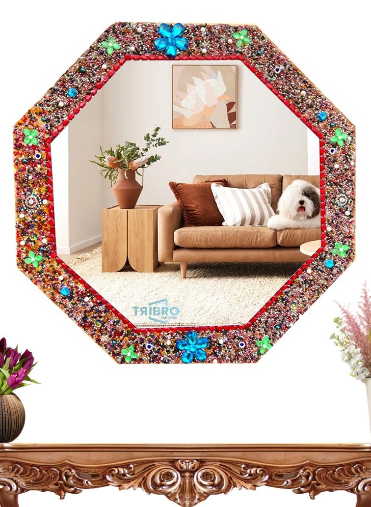 TriBro Octagon Mixed Color Beautiful Handmade Decorative wall mirror for bedroom livingroom 58.4 x 58.4cm x 10mm - Image 3
