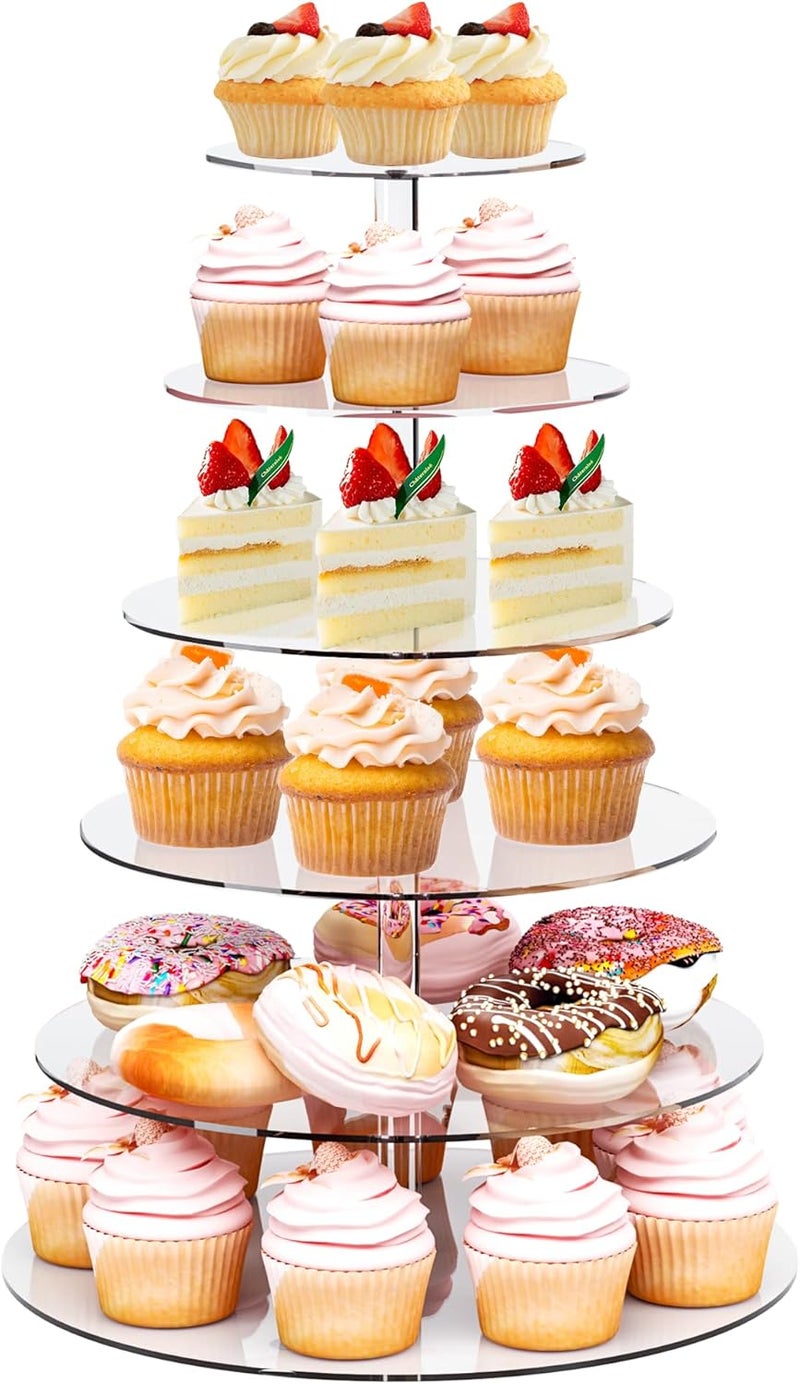 LoveDisplay Cupcake Stand, 6 Tier Clear Acrylic Cupcake Stand Holder, Large Cupcake Stands for Dessert Table, Round Cupcake Tower Display for Party, Wedding, Graduation, Baby Shower - Image 1