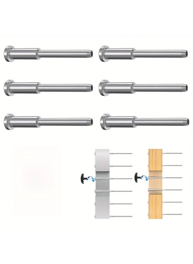6Pcs 316L Stainless Steel Invisible Cable Railing Kit Silver For 2x2 Wood Metal - Image 1