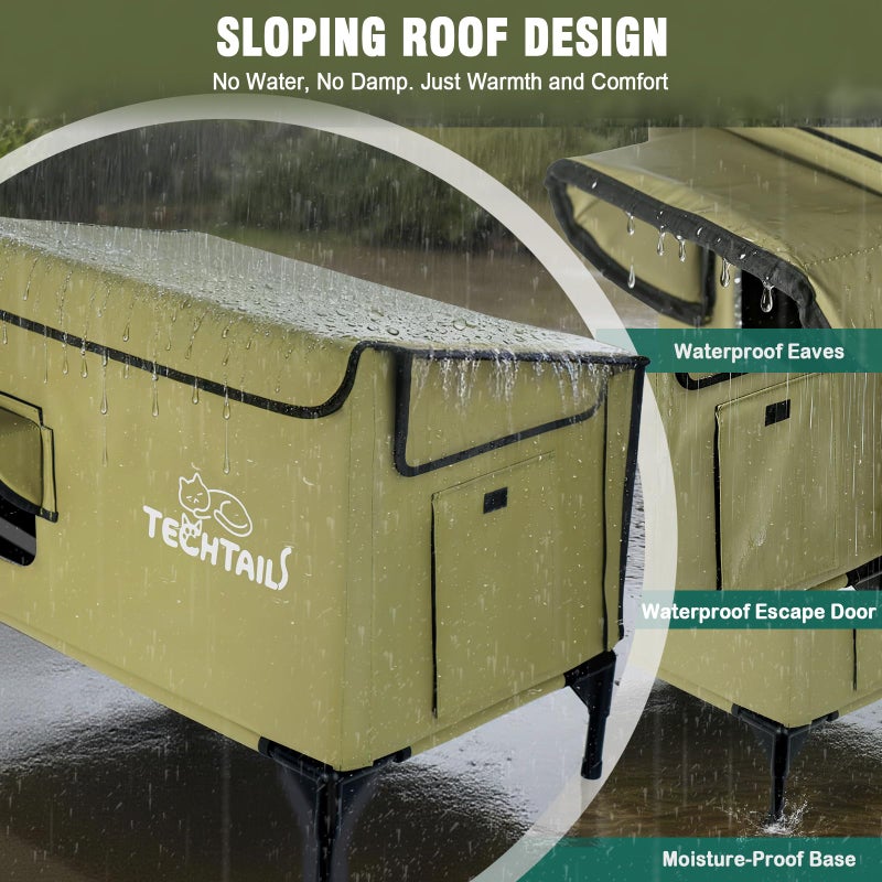 TECHTAIL Large Heated Outdoor Cat House for Outside Winter, Insulated Weatherproof Cat Shelter with Slanted Roof, Escape Door & Heating Pad, Elevated Kitty Bed Feral Cat House for Outdoor Cats Stray Barn Cat - Image 5