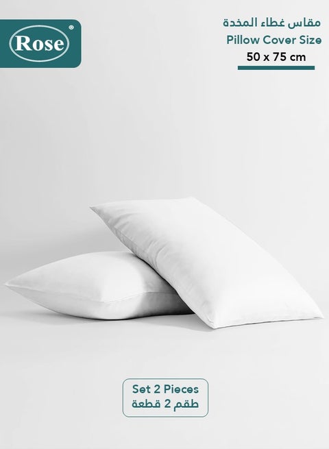 Rose Luxurious Plain Pillow Covers Set with Envelop Closure Design, Pillowcases 2-Pieces Set, Soft & Cozy Microfiber Breathable and Cooling, Standard Size 50×75 cm, White