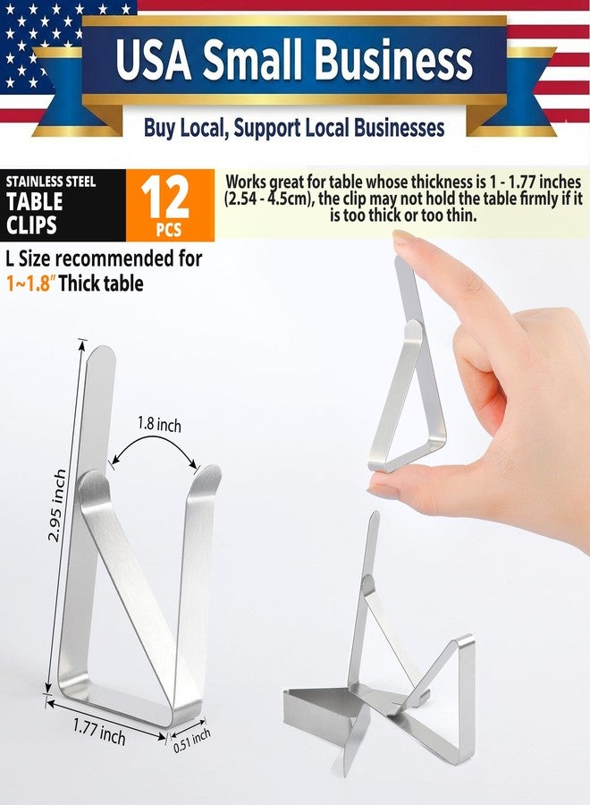 Clipra Tablecloth Clips [USA Based Brand] - 12 Pack Stainless Steel, Rust Proof Table Clips for Home, Restaurants, Picnic, Party, Dining Tables - Fits Up to 1.8 Inch Thick Tables - Image 2