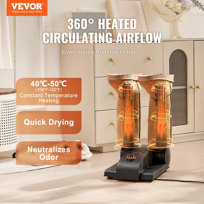 VEVOR 180Â° Foldable 2 Tubes, Portable Timer, Warmers/Dryer with Heat Blower & PP(V0 Flame Retardant) for Snow Boots, Leather, Canvas Shoes, Socks - Image 2