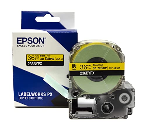 LABELWORKS Epson LABELWORKS 236BYPX Genuine PET (Polyester) Tape Cartridge - Black on Yellow Label Maker Tape - 1.5" (36MM) Wide, 30' - Image 1