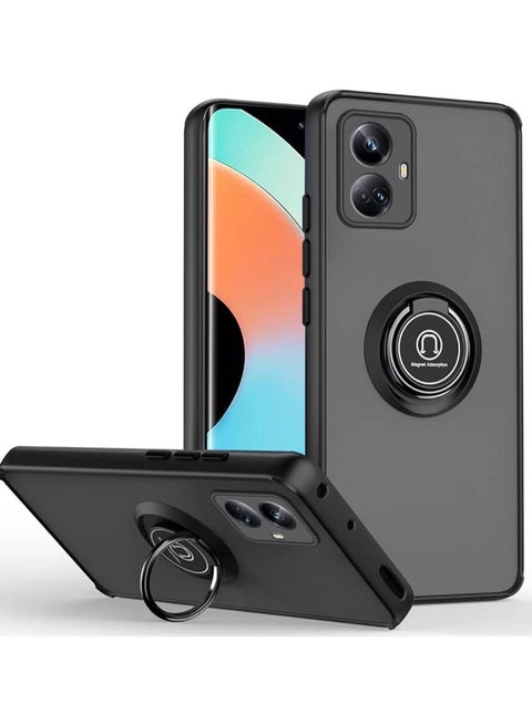 Case Cover Metal Ring Holder Grip Kickstand Car Magnetic Mount Shockproof Matte Hard Back Bumper Case for Realme 10 Pro Plus Black