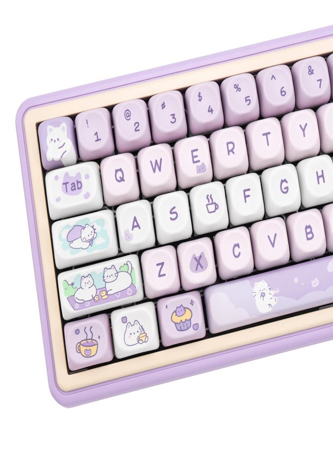 أغطية مفاتيح COOMICKEY PBT، تصميم MOA، 132 مفتاحًا، رسم قطة أرجوانية لطيفة بتقنية الطباعة الحرارية، تخطيط ANSI، مفاتيح Cherry MX، لوحات مفاتيح ميكانيكية - Image 1