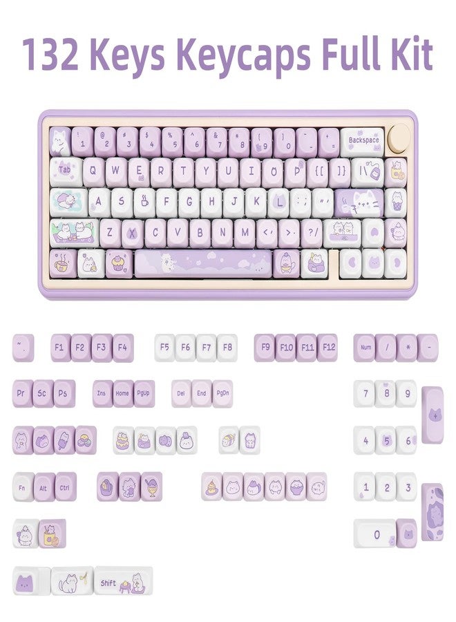 أغطية مفاتيح COOMICKEY PBT، تصميم MOA، 132 مفتاحًا، رسم قطة أرجوانية لطيفة بتقنية الطباعة الحرارية، تخطيط ANSI، مفاتيح Cherry MX، لوحات مفاتيح ميكانيكية - Image 2