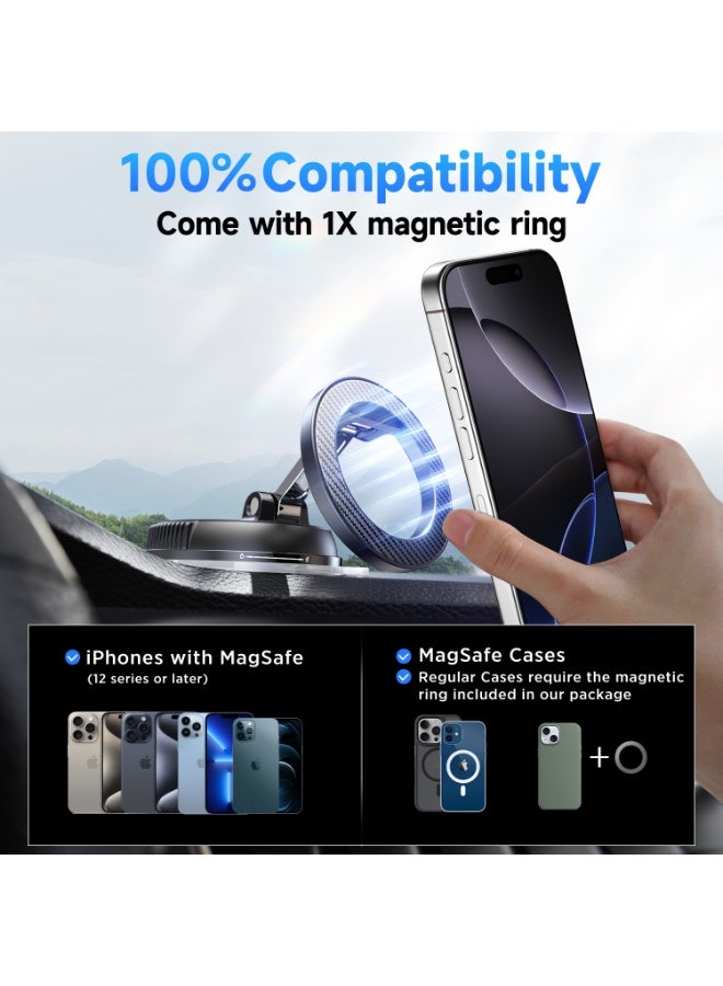 Kingone Magnetic Car Phone Holder, 360° Adjustable Car Phone Mount, 78+LBS Strongest Suction and 2400gf Magnetic, Phone Holders for Your Car for iPhone 17 Pro Max 16 15 14 13 12 Air Plus, Carbon Fiber - Image 2