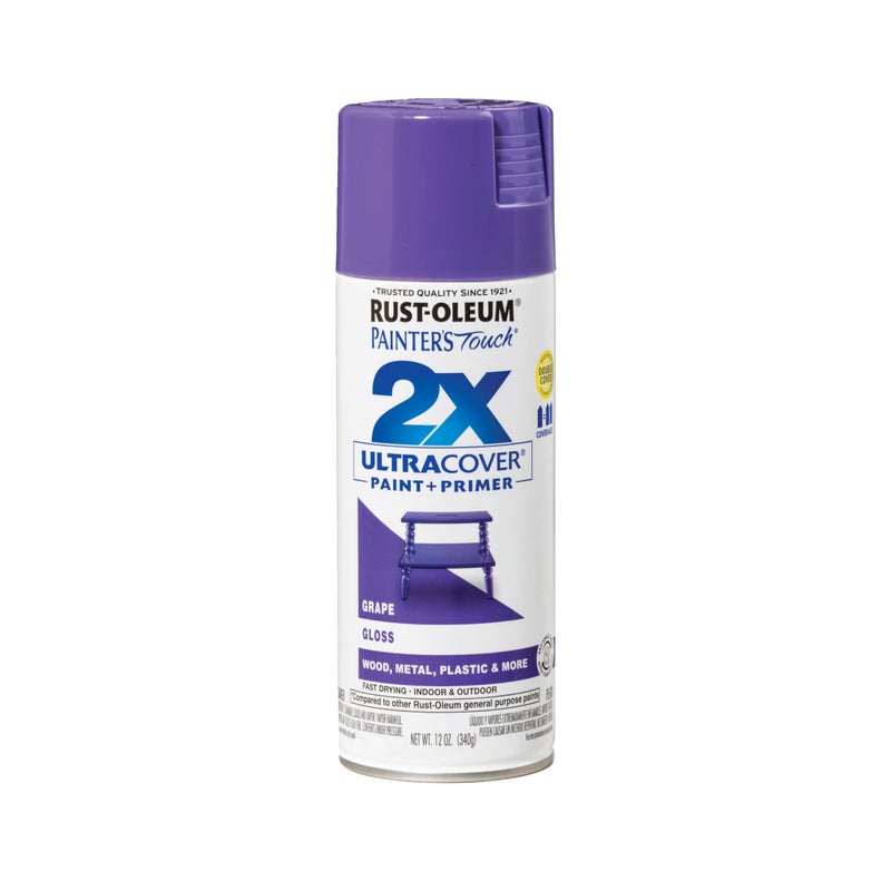 Rust-Oleum 334033 Painter's Touch 2X Ultra Cover Spray Paint, 12 oz, Gloss Grape - Image 1