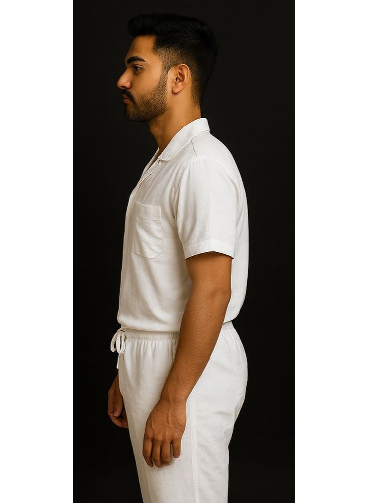 ووفين طقم رجالي أبيض مريح – قميص وبنطال للارتداء اليومي - Image 2