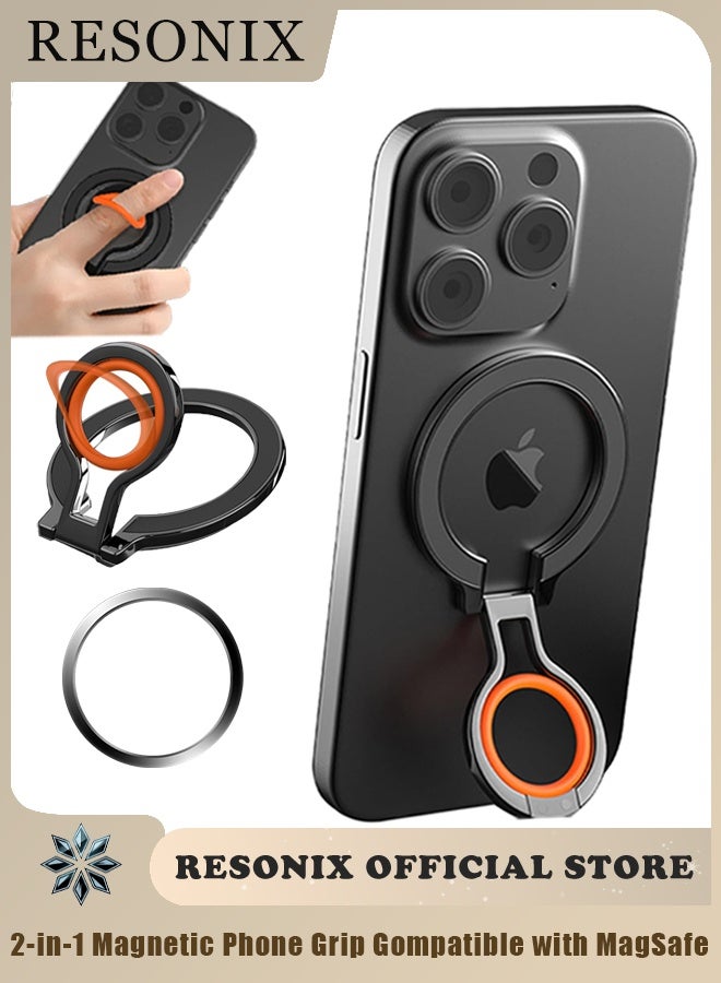 RESONIX MagSafe Magnetic Phone Grip with Ring Holder – Wireless Charging Compatible, Universal Fit for All Smartphones, Includes Magnetic Sheet - Image 1