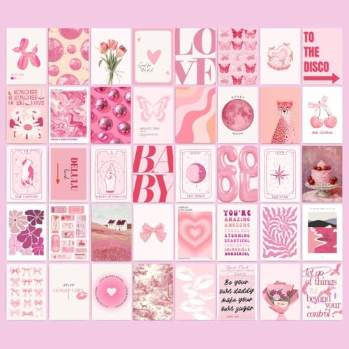 auraposter Paper Pink Coquette Room Decor Aesthetic Set of 40 - Girly Wall Decor, Light Pink Posters for Room Aesthetic Pictures, Vintage Coquette Decor Downtown Collage Kit for Teen Girl Dorm (4x6) - Image 1