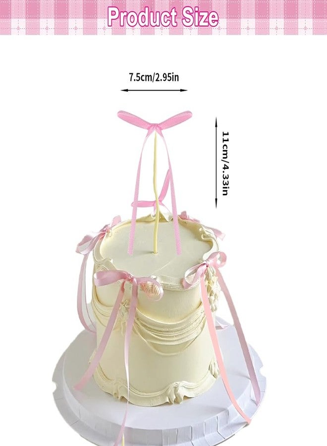 Doacpcr 20 PCS Pink Bow Cupcake Toppers, Pink Ribbon Bow Cake Decorations, Bowknot Ribbons Coquette, High Footed Cup Balloon Wall Party Decorations, Bridal Wedding Cake Dessert Baby Party Supplies - Image 2