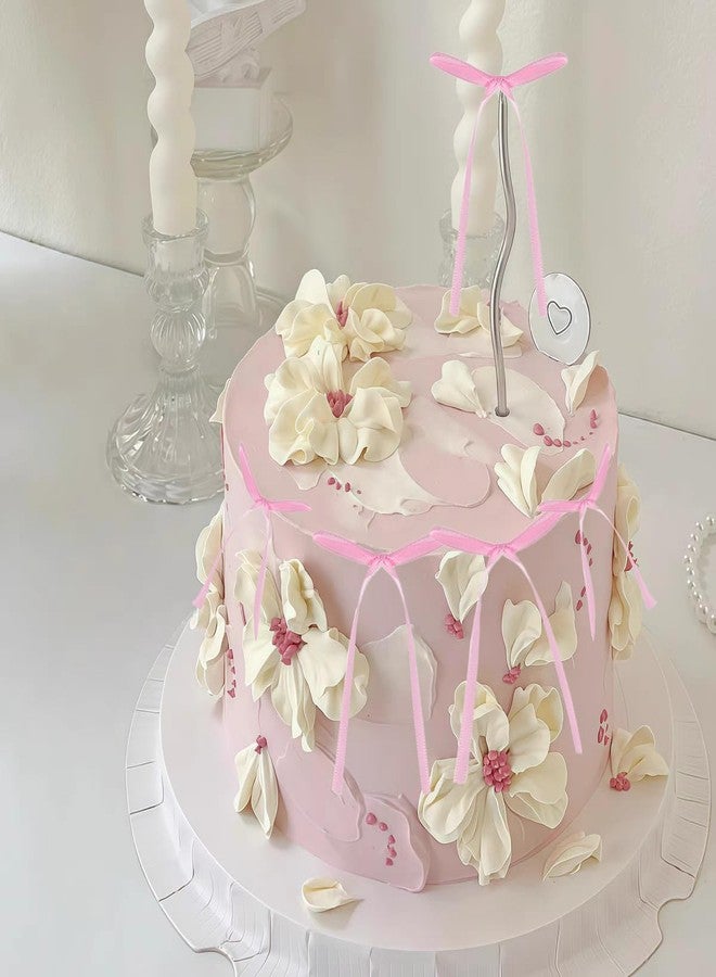 Doacpcr 20 PCS Pink Bow Cupcake Toppers, Pink Ribbon Bow Cake Decorations, Bowknot Ribbons Coquette, High Footed Cup Balloon Wall Party Decorations, Bridal Wedding Cake Dessert Baby Party Supplies - Image 5