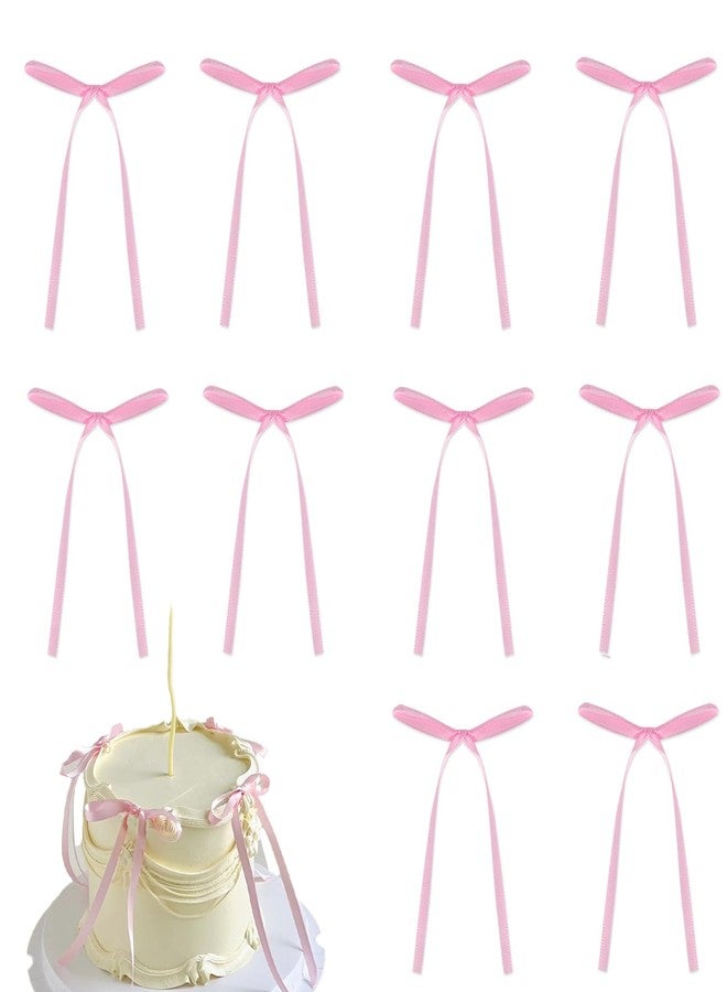 Doacpcr 20 PCS Pink Bow Cupcake Toppers, Pink Ribbon Bow Cake Decorations, Bowknot Ribbons Coquette, High Footed Cup Balloon Wall Party Decorations, Bridal Wedding Cake Dessert Baby Party Supplies - Image 1