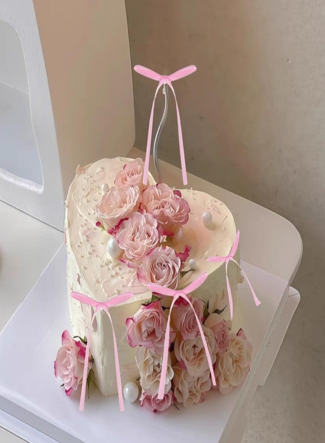 Doacpcr 20 PCS Pink Bow Cupcake Toppers, Pink Ribbon Bow Cake Decorations, Bowknot Ribbons Coquette, High Footed Cup Balloon Wall Party Decorations, Bridal Wedding Cake Dessert Baby Party Supplies - Image 4