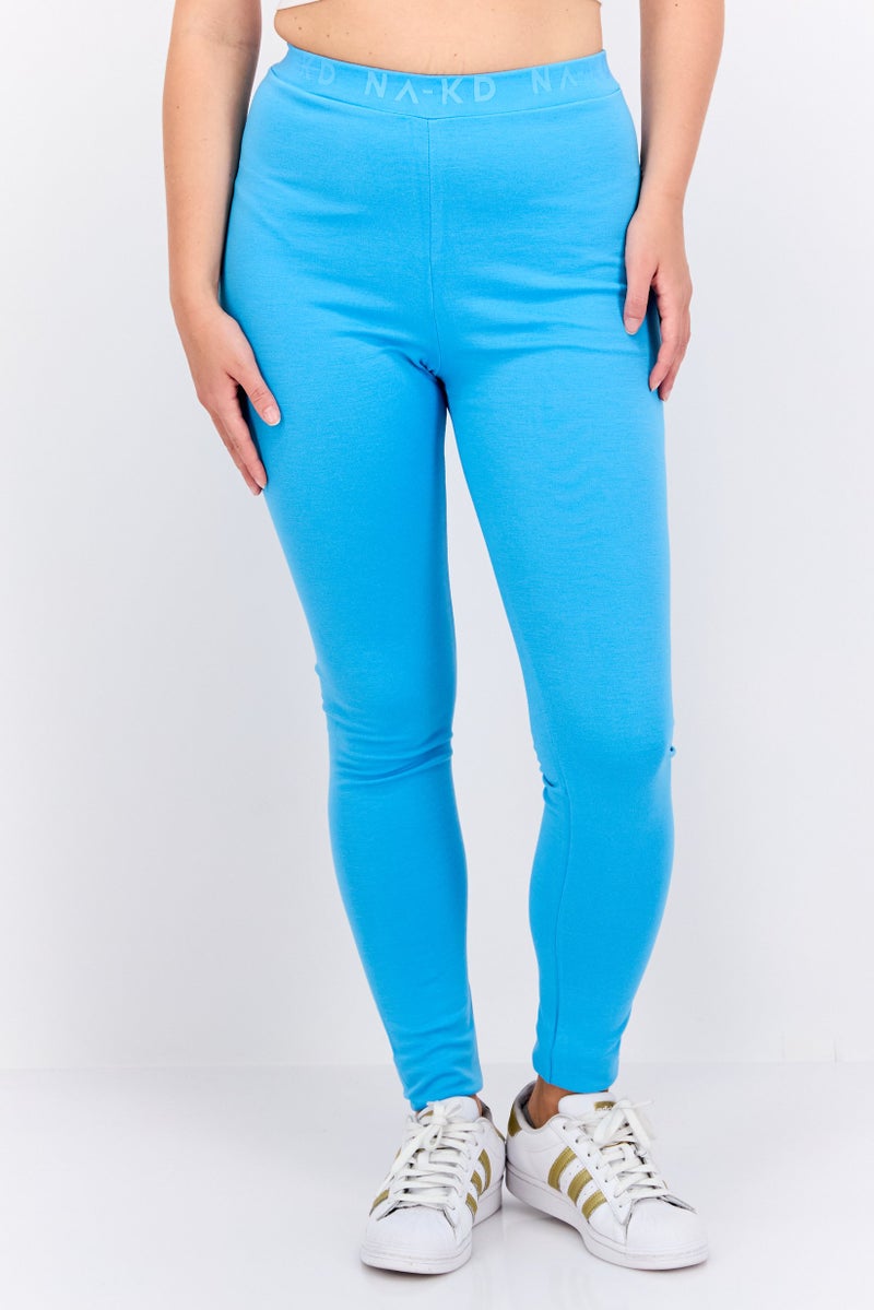 NA-KD Women Brand Logo Pull On Leggings, Horizon Blue - Image 1
