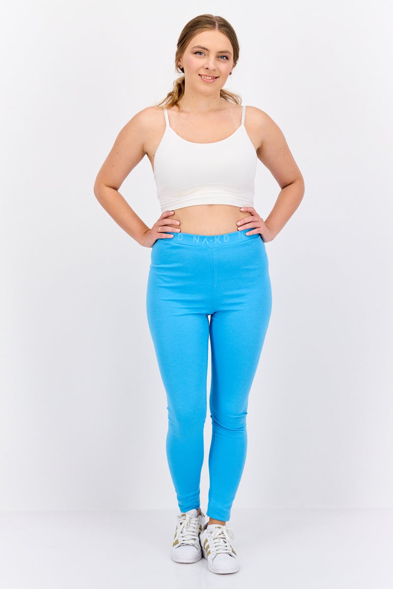 NA-KD Women Brand Logo Pull On Leggings, Horizon Blue - Image 4