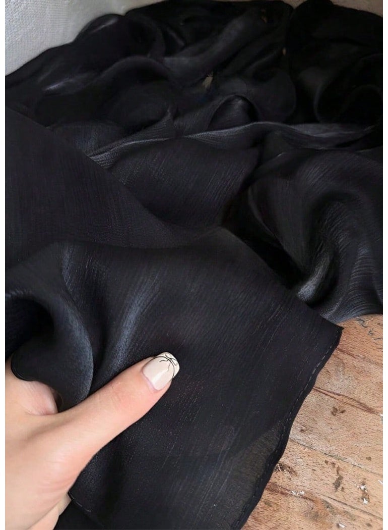 1pc Women Hijab Solid Island Silk Soft Headscarf, Arabic Leisure Long Scarf, Conservative Solid Color Head Wrap Suitable For Everyday Wear For Abaya - Image 3