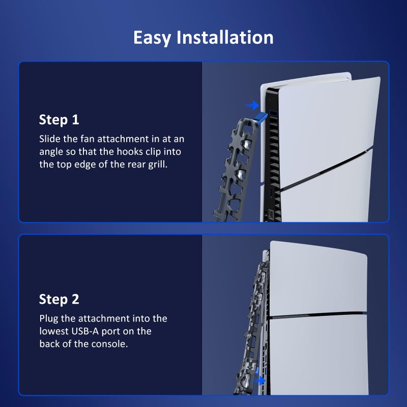 NEXIGO حامل أفقي NexiGo لجهاز PS5 Slim مع مروحة تبريد صامتة محسّنة، سرعة قابلة للتعديل، [ضوضاء منخفضة]، [تشغيل/إيقاف تلقائي]، منفذ USB 3.0، ضوء LED مدمج، للإصدارات القرصية والرقمية - Image 5