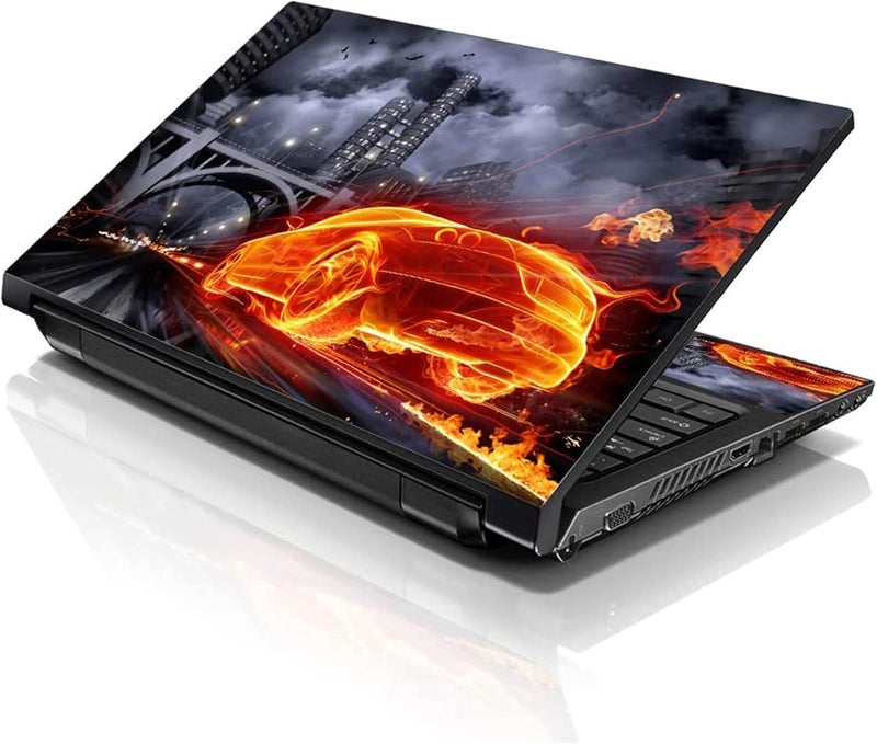 إل أس أس غطاء جلد لابتوب 15 15.6 مع نقش سيارة سباق لهب ملونة لـ HP وDell وLenovo وApple وAsus وAcer وCompaq - يناسب 13.3 و14 و15.6 و16 بوصة (وسادتان للمعصم مجانًا) - Image 1