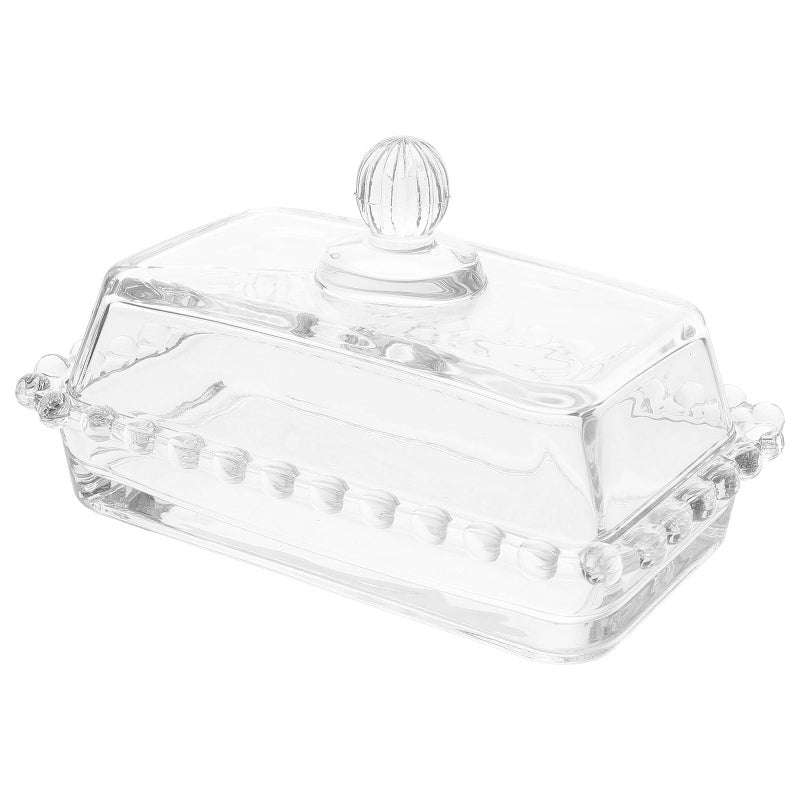 Glass Butter Dish With Lid Pearl Edge Butter Storage Holder For Kitchen Countertop - Image 2
