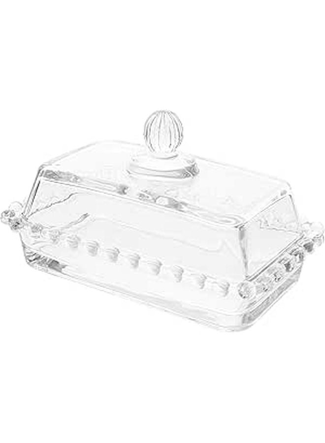 Glass Butter Dish With Lid Pearl Edge Butter Storage Holder For Kitchen Countertop - Image 1