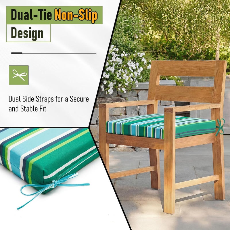 Basic Beyond Outdoor Chair Cushions for Patio Furniture, Waterproof Outdoor Cushions, Square Corner Patio Chair Cushions Set of 4 with Ties, 18.5"x16"x3", Pinstriped Green - Image 4