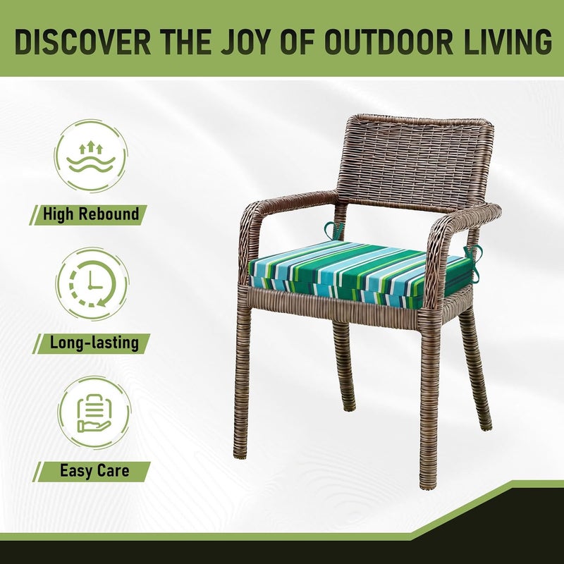 Basic Beyond Outdoor Chair Cushions for Patio Furniture, Waterproof Outdoor Cushions, Square Corner Patio Chair Cushions Set of 4 with Ties, 18.5"x16"x3", Pinstriped Green - Image 5
