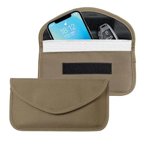 Lyxheth 2PCS Faraday Bags for Car Key and Cell Phone, Signal Blocking Bag, Faraday Key Fob Protector, Universal Cell Phone Privacy Card Protection Car Accessories for Anti-Thefting (Khaki) - Image 1