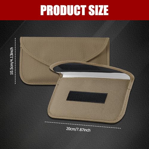 Lyxheth 2PCS Faraday Bags for Car Key and Cell Phone, Signal Blocking Bag, Faraday Key Fob Protector, Universal Cell Phone Privacy Card Protection Car Accessories for Anti-Thefting (Khaki) - Image 2