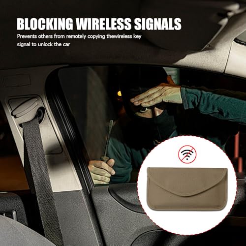 Lyxheth 2PCS Faraday Bags for Car Key and Cell Phone, Signal Blocking Bag, Faraday Key Fob Protector, Universal Cell Phone Privacy Card Protection Car Accessories for Anti-Thefting (Khaki) - Image 3