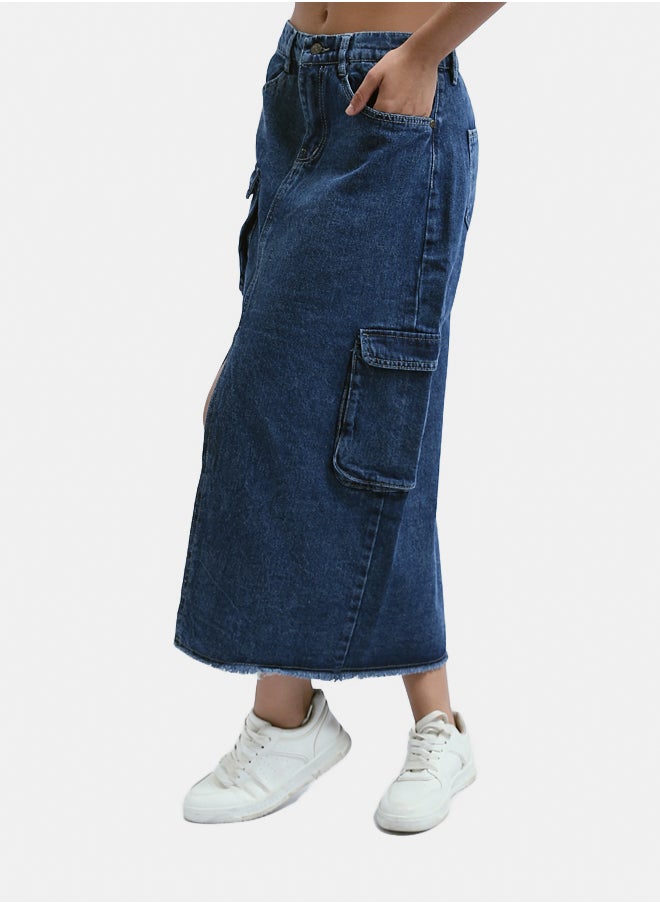 RAVIN - Buttoned Jeans Blue Casual Skirt - Image 1
