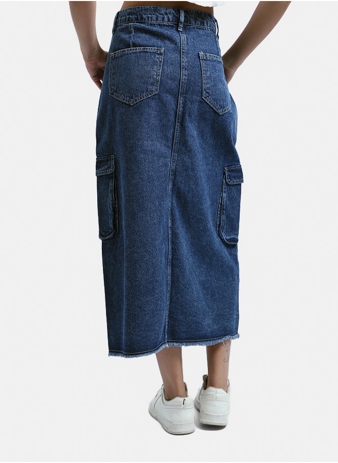 RAVIN - Buttoned Jeans Blue Casual Skirt - Image 1