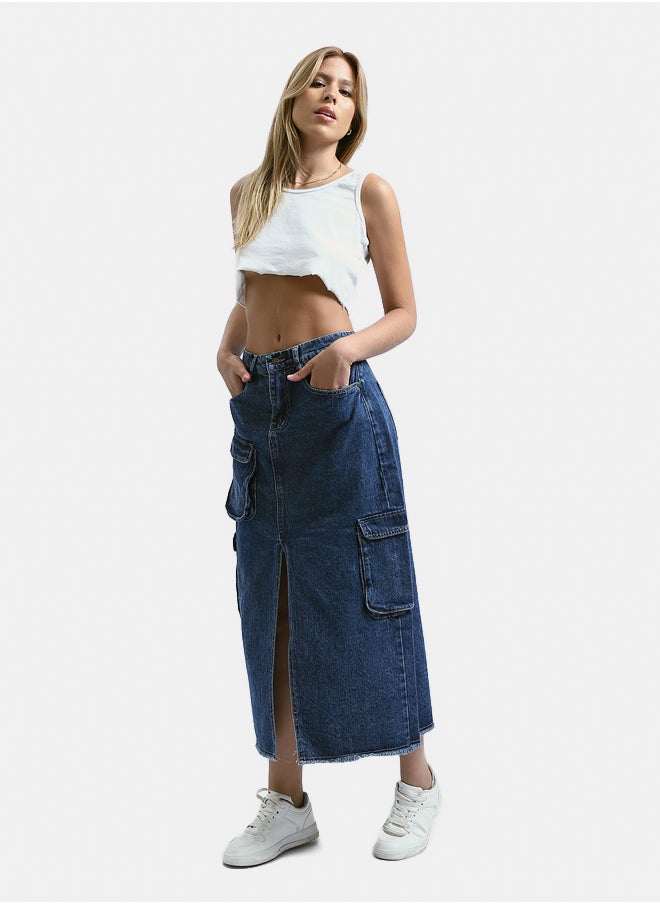 RAVIN - Buttoned Jeans Blue Casual Skirt - Image 1