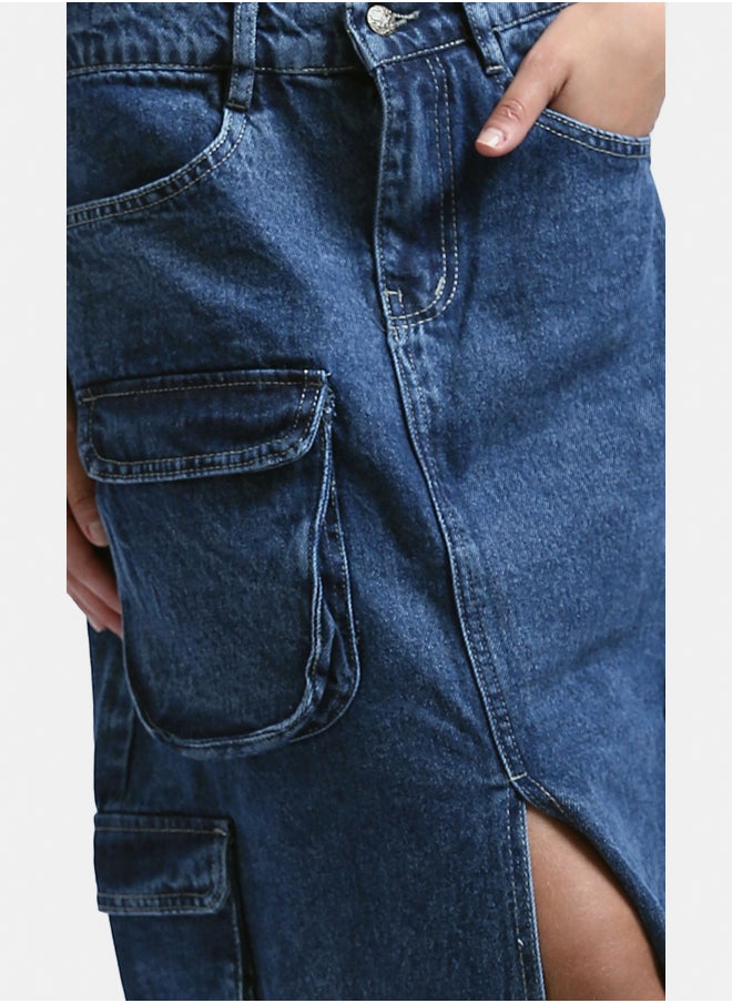 RAVIN - Buttoned Jeans Blue Casual Skirt - Image 1