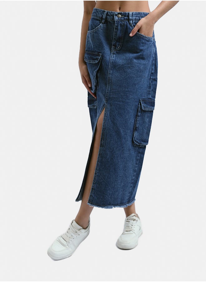 RAVIN - Buttoned Jeans Blue Casual Skirt - Image 1