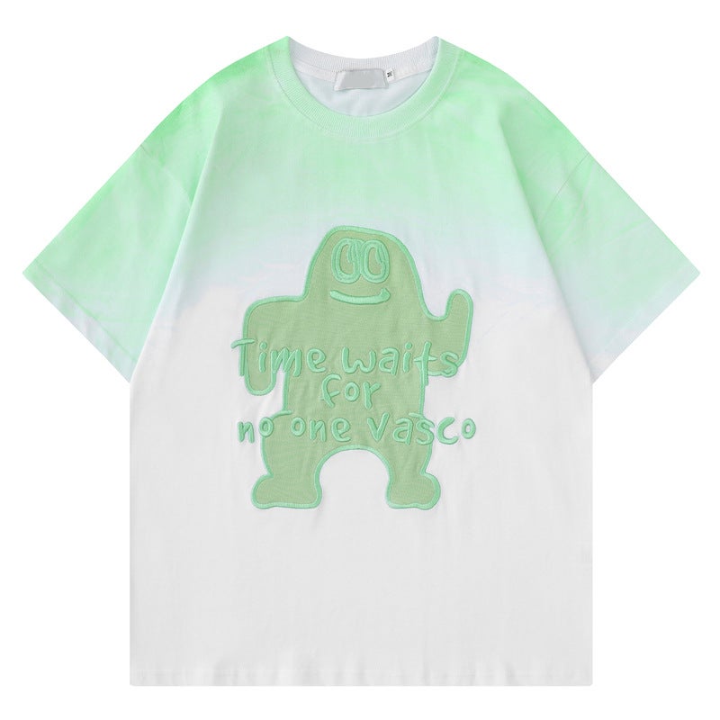 YPRS Men's American Style Retro Hip Hop Cartoon Embroidered Short Sleeve T-Shirt for Men and Women Summer Loose oversize Round Neck - Image 3