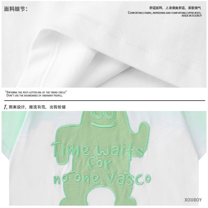 YPRS Men's American Style Retro Hip Hop Cartoon Embroidered Short Sleeve T-Shirt for Men and Women Summer Loose oversize Round Neck - Image 5