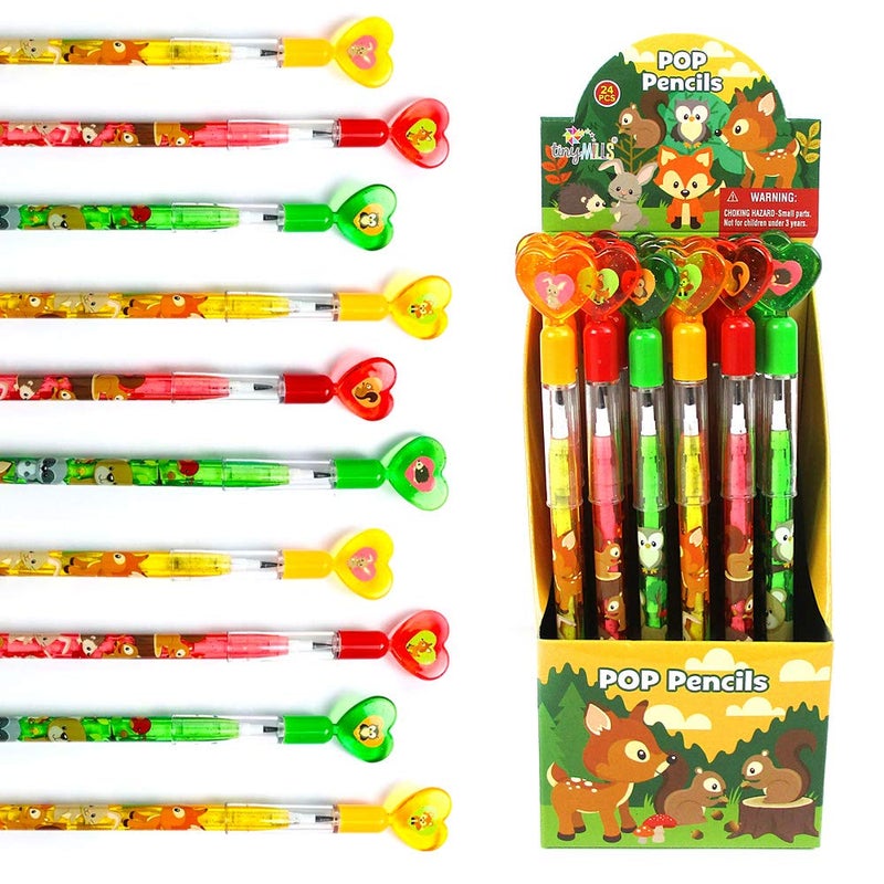 TINYMILLS Woodland Animals Multi Point Stackable Pencil with Eraser for Party Favors Cute Forest Creatures Goodie Bag Stuffers Classroom Rewards - Image 2