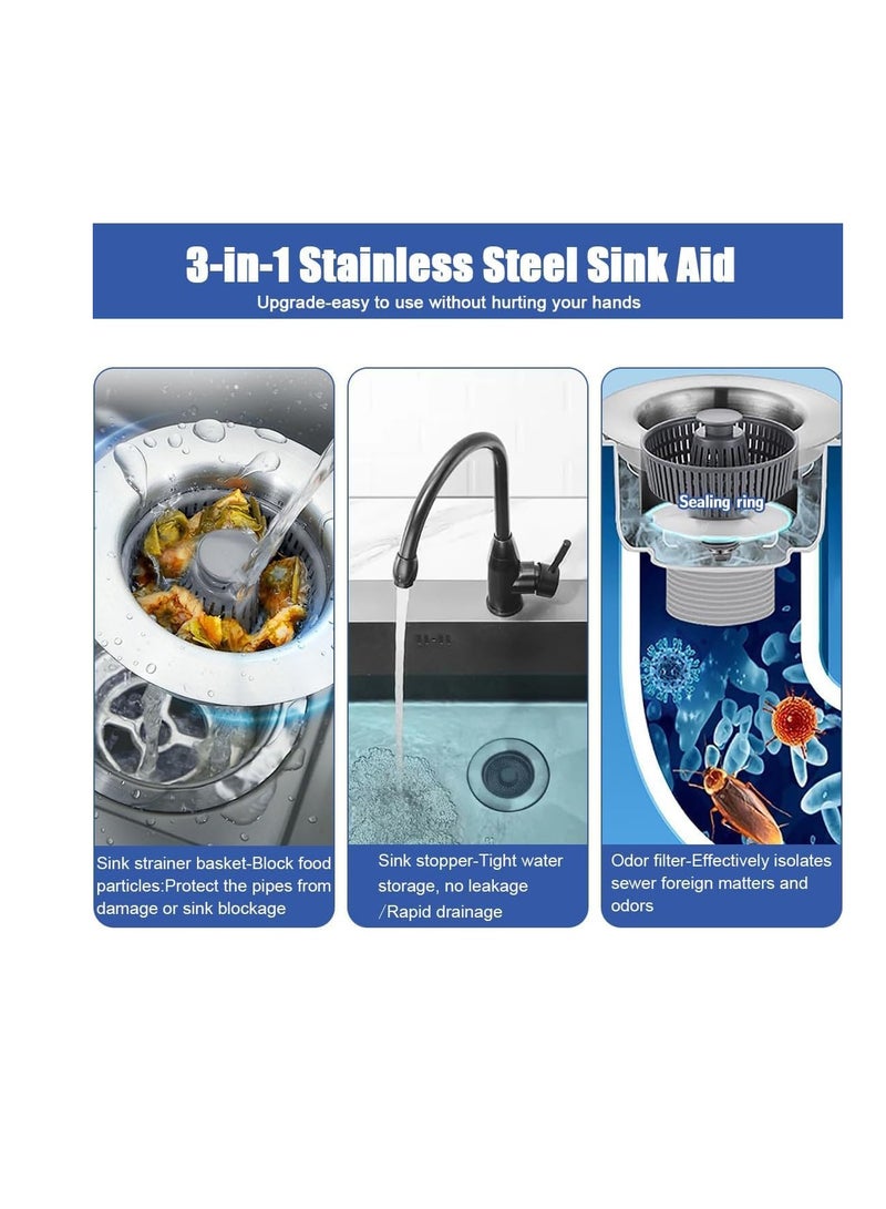 SYOSI 3-in-1 Sink Strainer-Stoppers, Stainless Steel Sink Aid, Kitchen Sink Stopper Strainer Garbage Disposal Plug, for Kitchen Sink Food Catcher, for Kitchen Sink Anti-Odor Accessories - Image 4