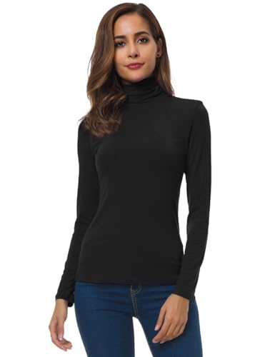 VOBCTY Womens Long Sleeve Turtleneck Lightweight Pullover Slim Shirt Tops Black X-Large - Image 1
