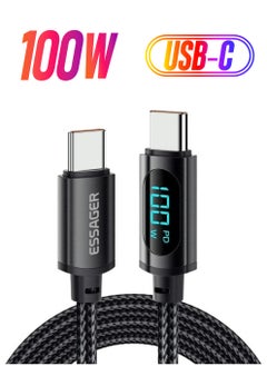 ESSAGER 100W 5A Type-C To Type-C Fast Data Charging Cable Digital Display 120CM 